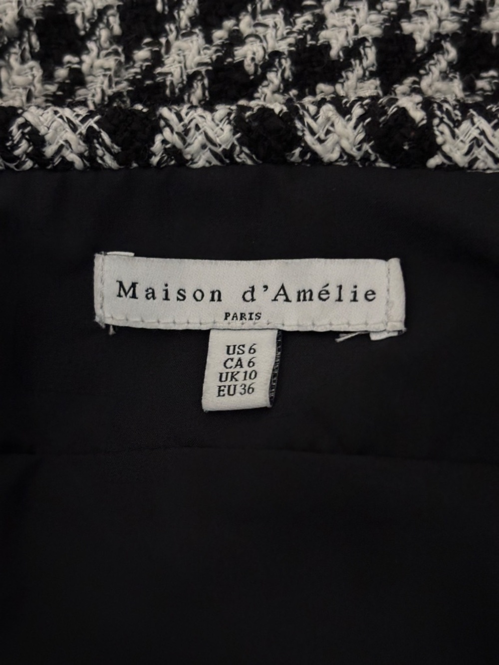 Maison d'Amelie Tweed Mini Skirt - Black & White Houndstooth Size 6 - Picture 9 of 10